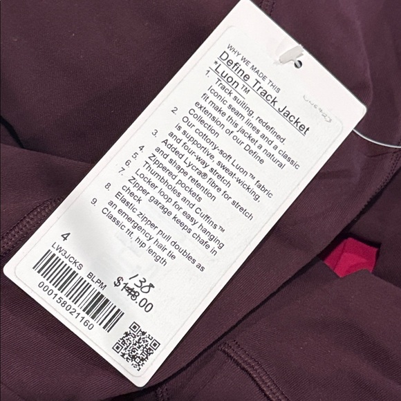 Lululemon Define Track Jacket Luon black plumb size 4 NWT - Picture 3 of 7
